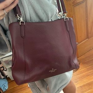 Kate Spade RARE Maroon Soft Pebbled Shoulder Bag with Center Zipper Compartment